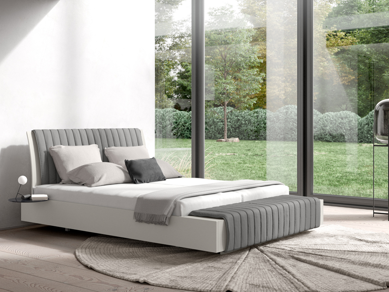 interlubke izzy bed with attachable side-tables, headboard box & footboard box.